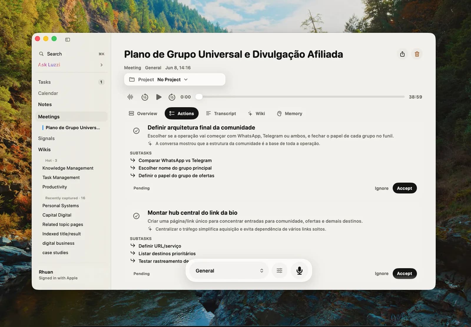 Luzzi meeting actions with subtasks and accept or ignore