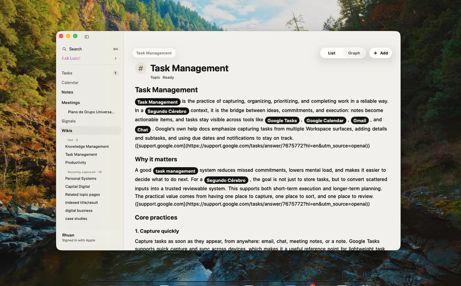 Luzzi wiki page with linked topics