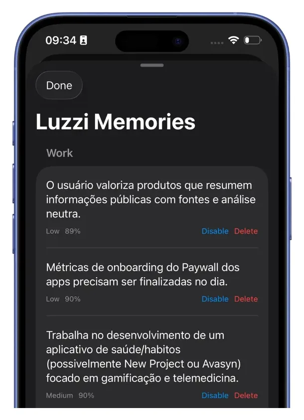 Luzzi memories on iPhone